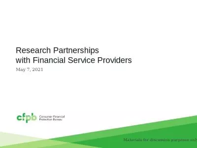 Research Partnerships  with Financial Service Providers