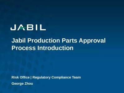 Jabil Production Parts Approval Process Introduction