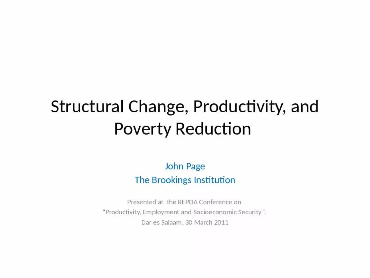 PPT-Structural Change, Productivity, and Poverty Reduction