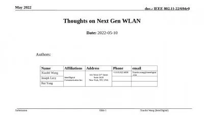 Thoughts on Next Gen WLAN