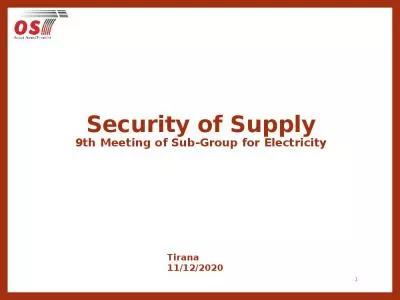 Security of Supply 9th Meeting of Sub-Group for Electricity