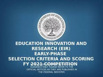 Education Innovation and Research (EIR) Early-Phase  selection criteria and scoring Fy