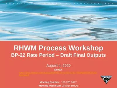 RHWM Process Workshop BP-22 Rate Period   Draft Final Outputs