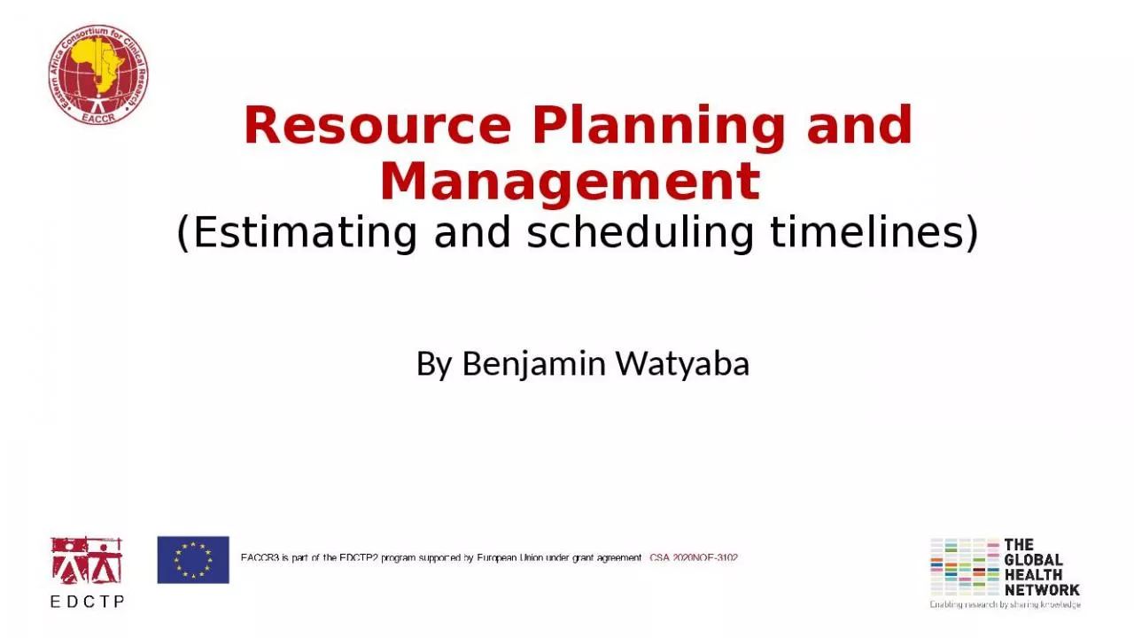 PPT-Resource Planning and Management (Estimating and scheduling timelines)