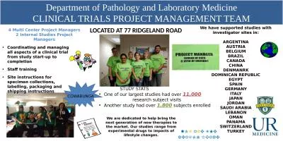 Department of Pathology and Laboratory Medicine CLINICAL TRIALS PROJECT MANAGEMENT TEAM