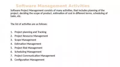 Software Management Activities