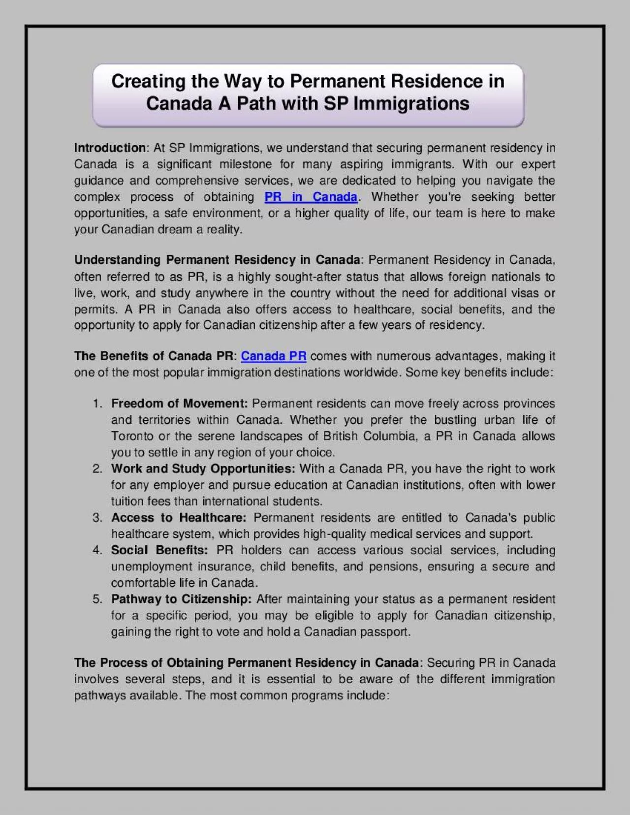 PDF-Permanent Residence in Canada