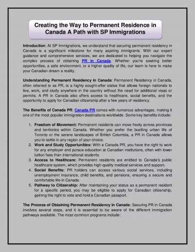 Permanent Residence in Canada