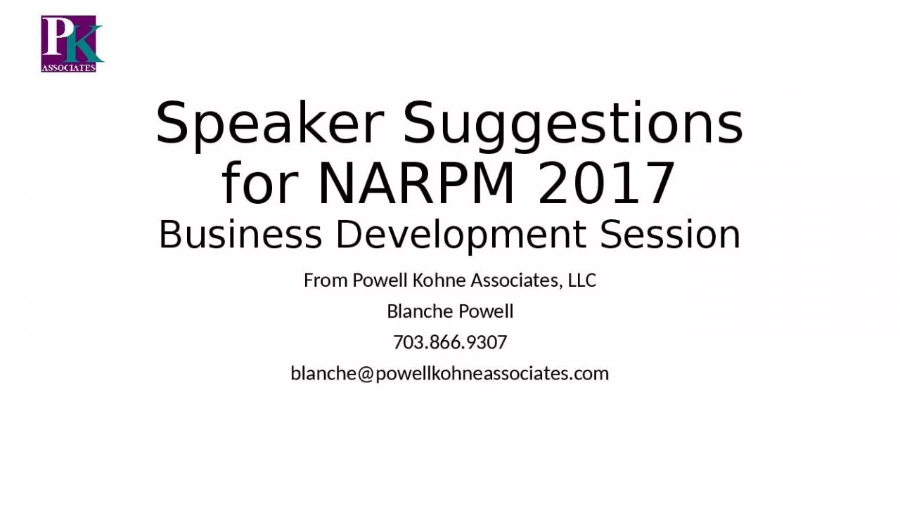 PPT-Speaker Suggestions for NARPM 2017 Business Development Session