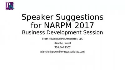 Speaker Suggestions for NARPM 2017 Business Development Session