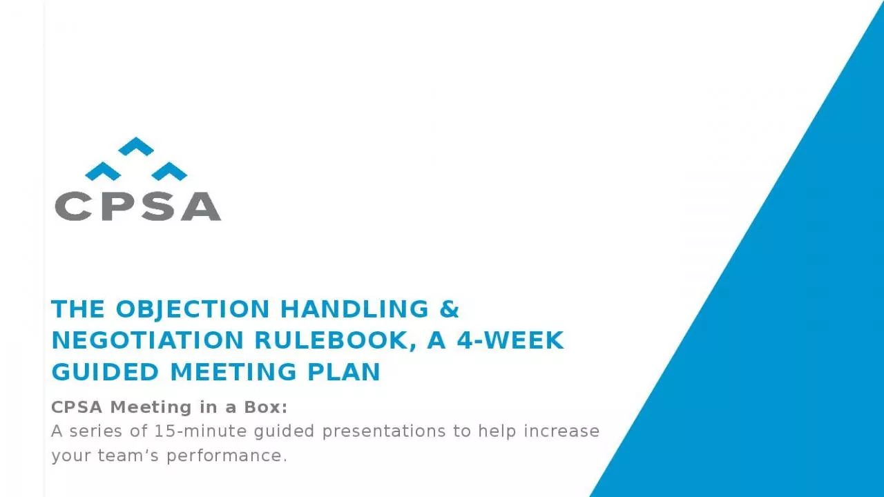 PPT-The objection handling & negotiation rulebook, A 4-WEEK GUIDED MEETING PLAN