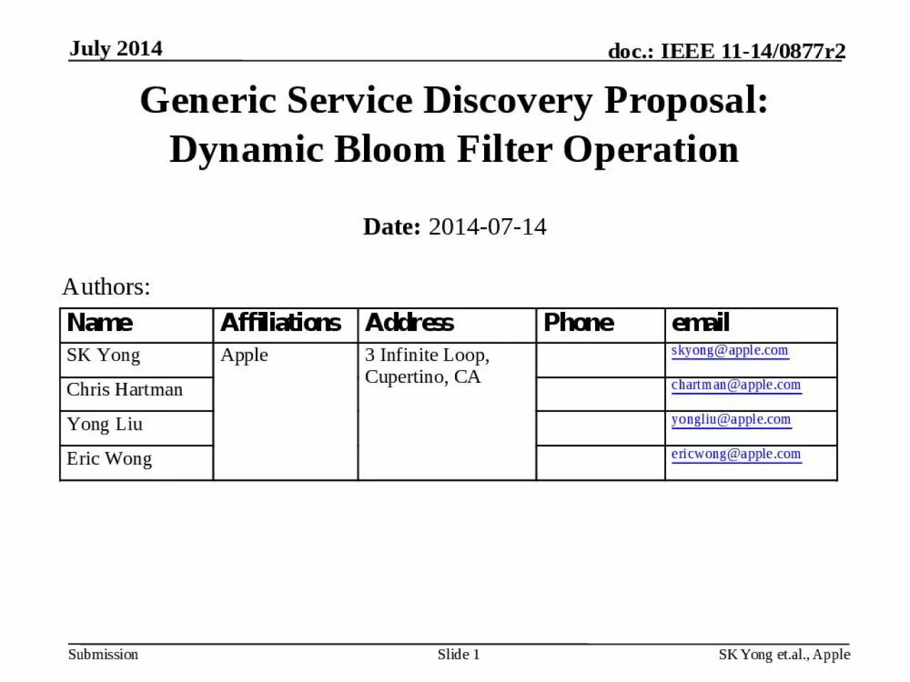 PPT-Generic Service Discovery Proposal: Dynamic Bloom Filter Operation