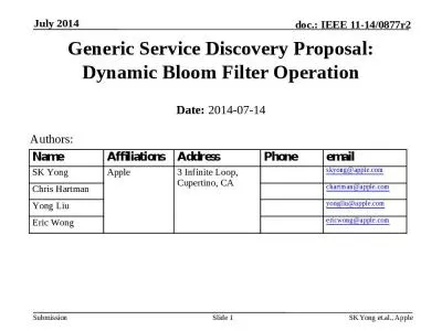 Generic Service Discovery Proposal: Dynamic Bloom Filter Operation