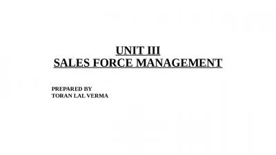 UNIT III SALES FORCE MANAGEMENT