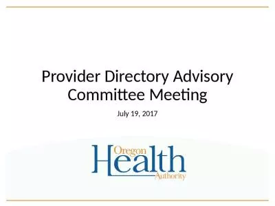 Provider Directory Advisory Committee Meeting