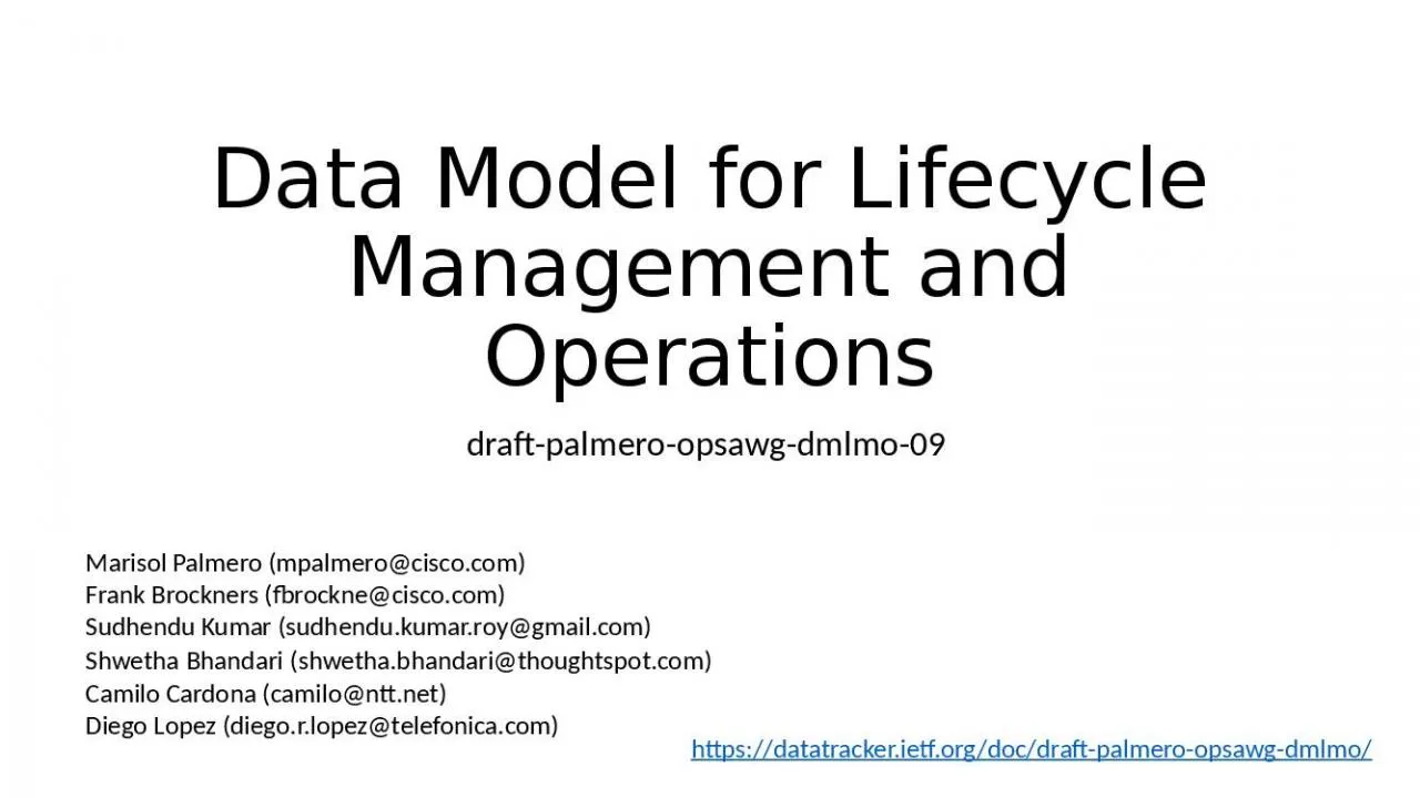 PPT-Data Model for Lifecycle Management and Operations