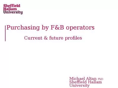 Purchasing by F&B operators Current & future profiles