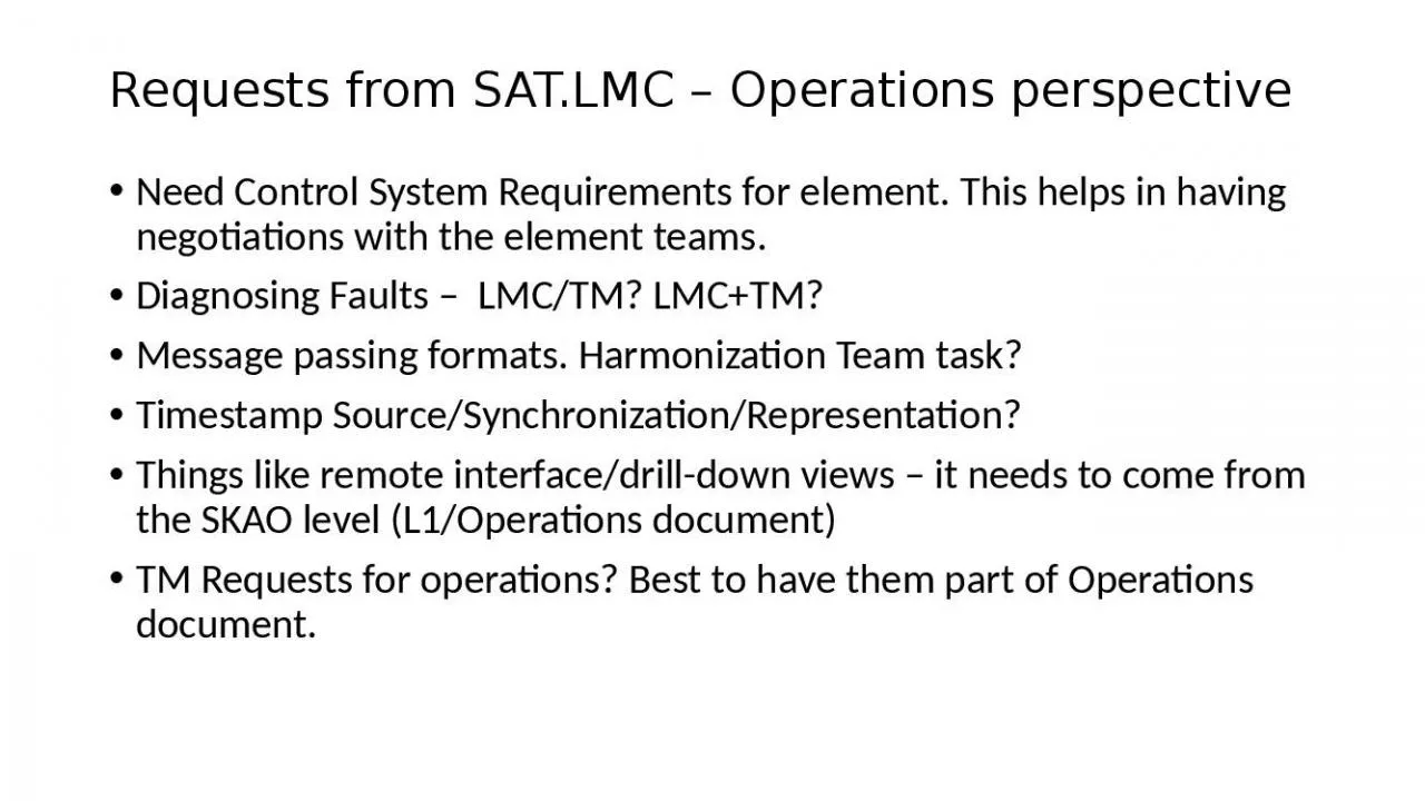 PPT-Requests from SAT.LMC Operations perspective