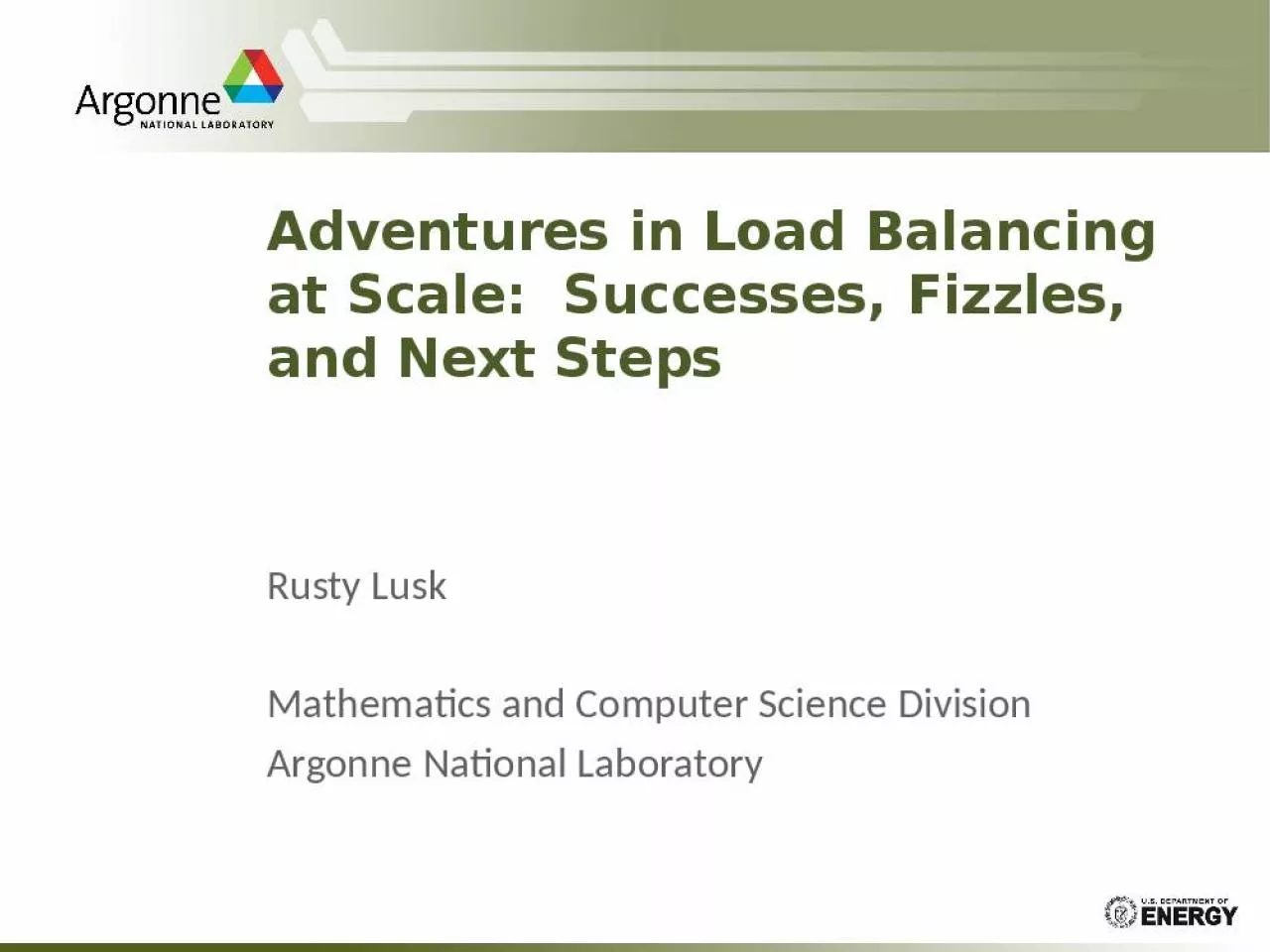 PPT-Adventures in Load Balancing at Scale: Successes, Fizzles, and Next Steps