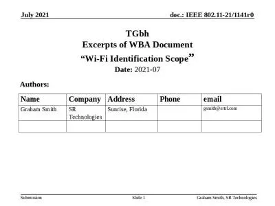 TGbh Excerpts of WBA Document Wi-Fi Identification Scope