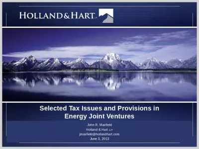 Selected Tax Issues and Provisions in Energy Joint Ventures