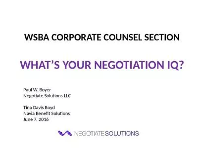 WSBA CORPORATE COUNSEL SECTION  WHAT S YOUR NEGOTIATION IQ?