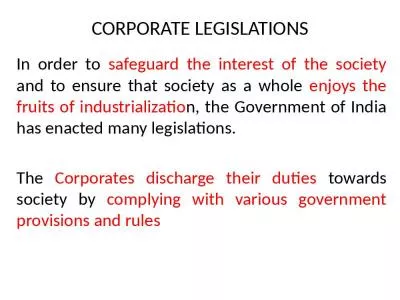 CORPORATE LEGISLATIONS