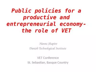 Public policies for a productive and entrepreneurial economy- the role of VET