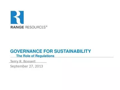 GOVERNANCE FOR SUSTAINABILITY The Role of Regulations