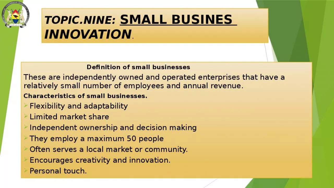 PPT-TOPIC.NINE: SMALL BUSINES INNOVATION.