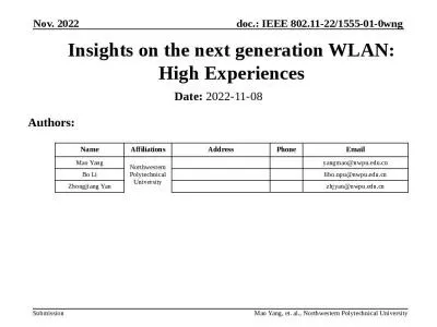 Insights on the next generation WLAN: High Experiences