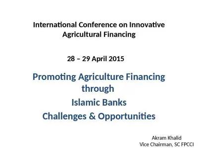 International Conference on Innovative Agricultural Financing