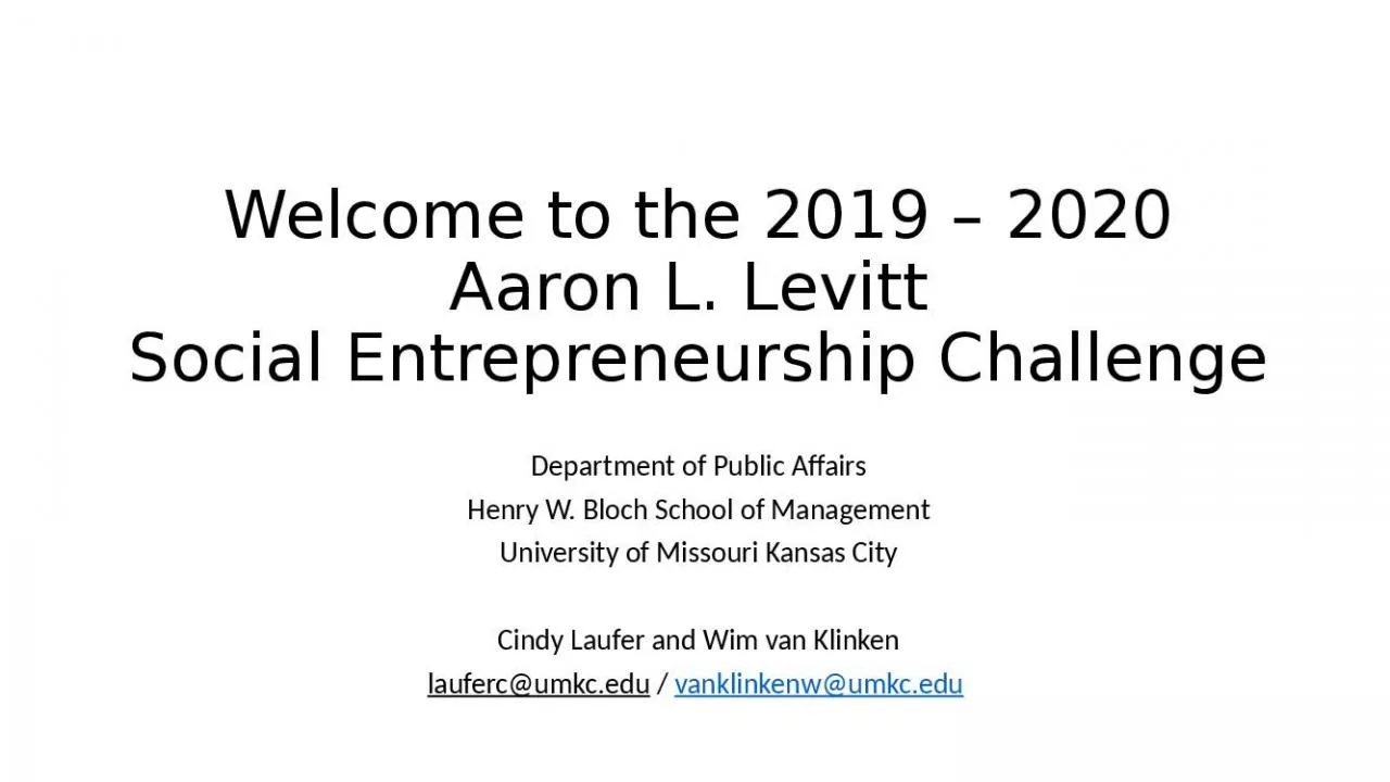 PPT-Welcome to the 2019 2020 Aaron L. Levitt Social Entrepreneurship Challenge