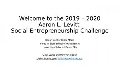 Welcome to the 2019   2020 Aaron L. Levitt  Social Entrepreneurship Challenge