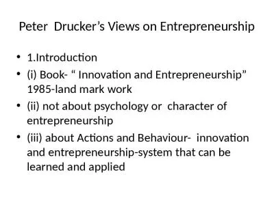 Peter  Drucker s Views on Entrepreneurship