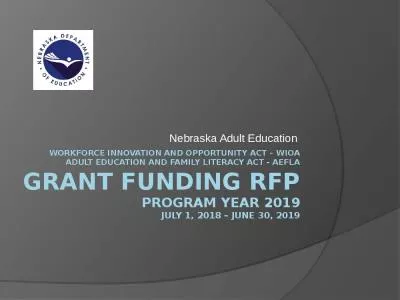 Workforce Innovation and Opportunity Act   WIOA Adult Education and family literacy act - Aefla grant Funding RFP Program year 2019 July 1, 2018   June 30, 2019