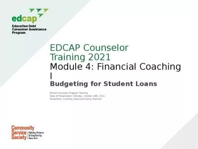 EDCAP Counselor  Training 2021 Module 4: Financial Coaching I