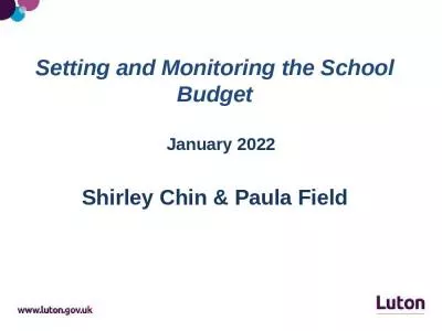 Setting and Monitoring the School Budget Shirley Chin & Paula Field