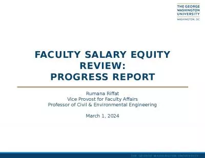 Faculty Salary Equity Review: Progress Report