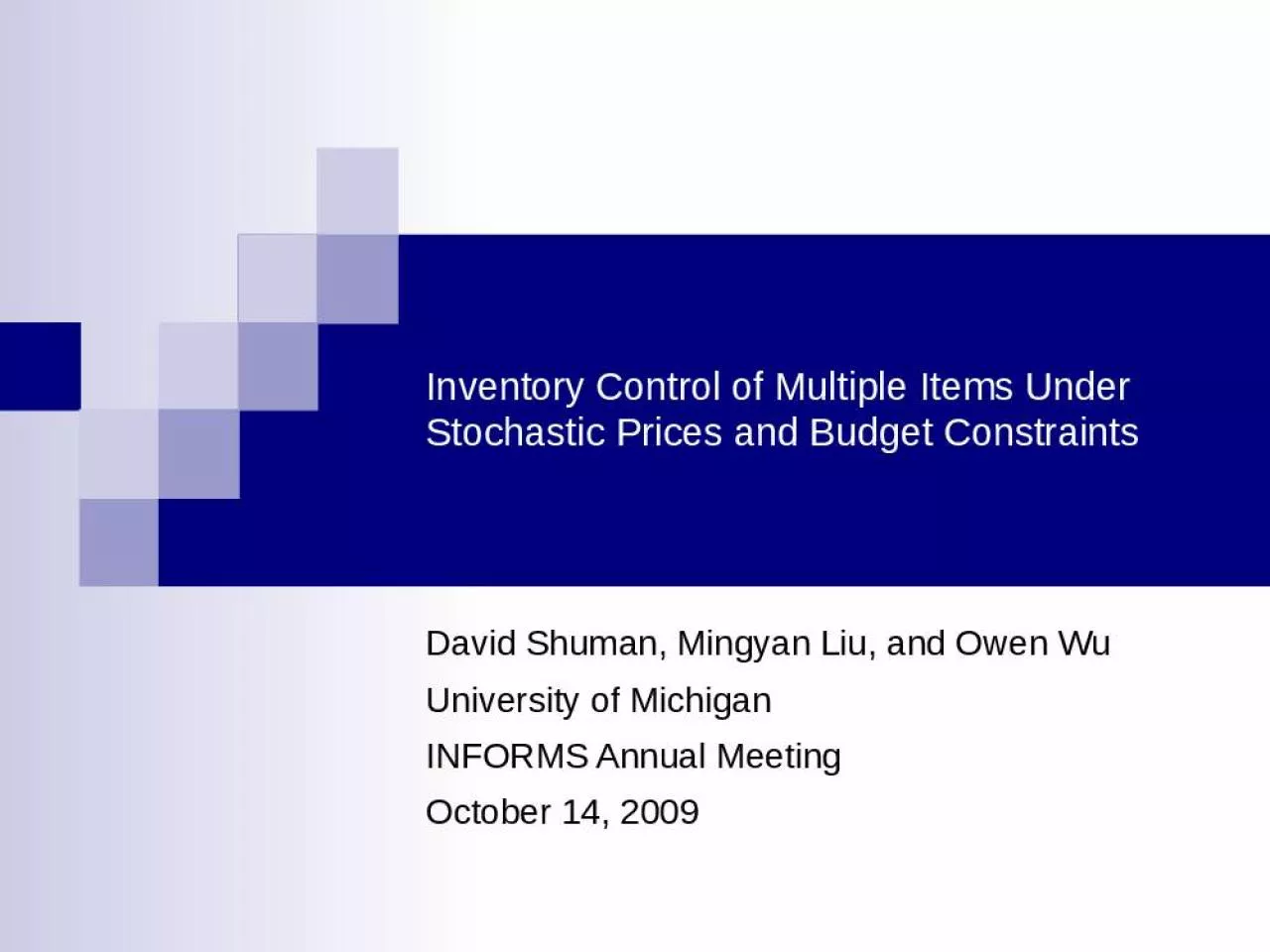 PPT-Inventory Control of Multiple Items Under Stochastic Prices and Budget Constraints