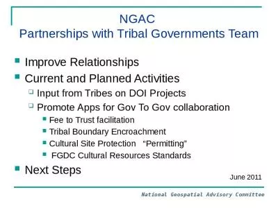 NGAC  Partnerships with Tribal Governments Team