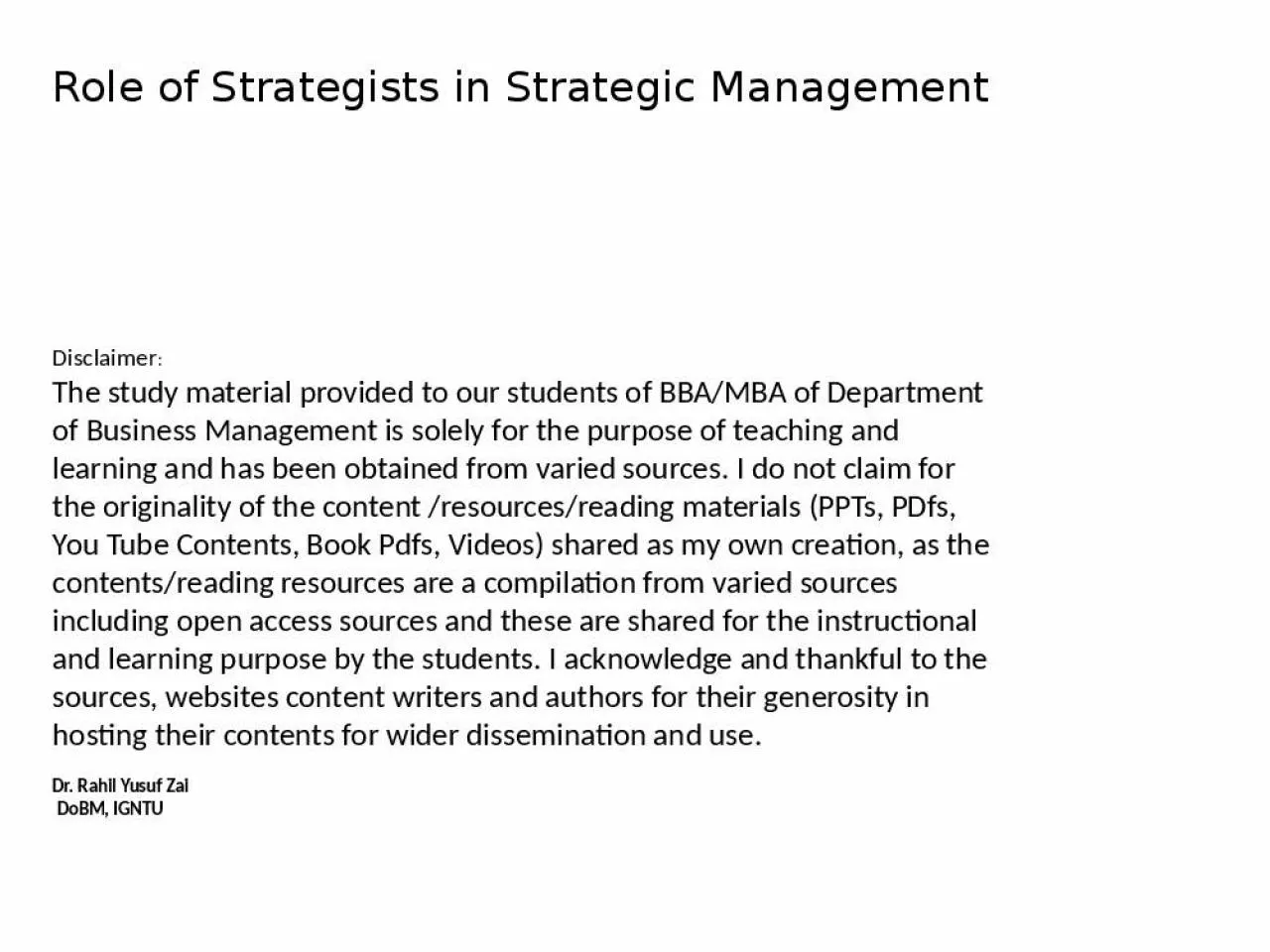 PPT-Role of Strategists in Strategic Management