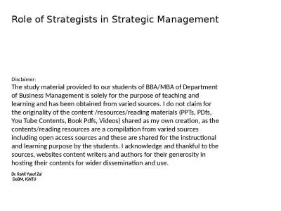 Role of Strategists in Strategic Management