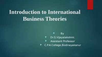 Introduction to International Business Theories