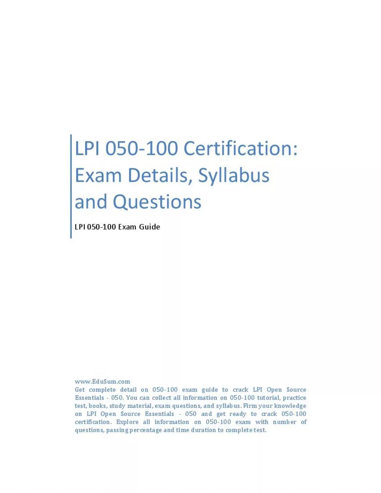 PDF-LPI 050-100 Certification Guide PDF