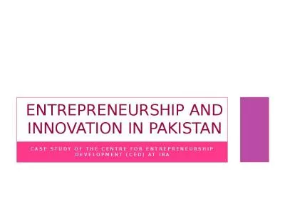 Entrepreneurship and Innovation in Pakistan