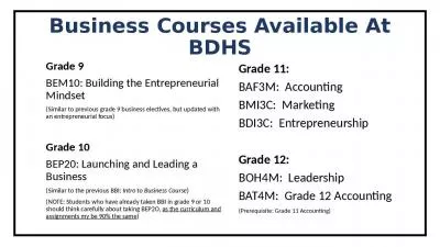 Business Courses Available At BDHS