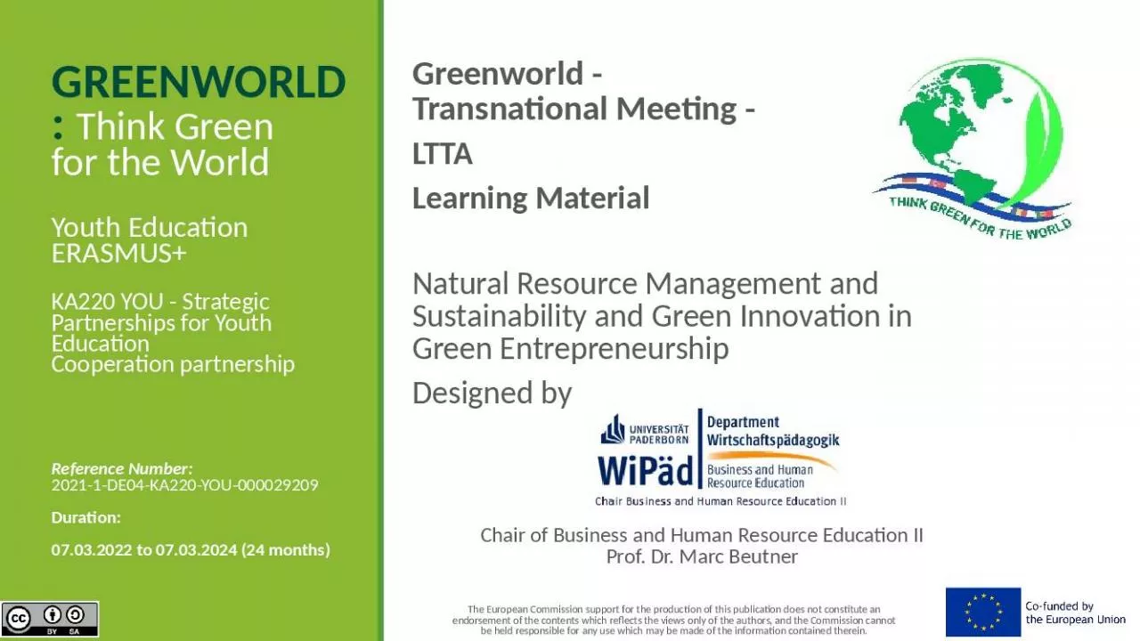 PPT-GREENWORLD: Think Green for the World Youth Education ERASMUS+ KA220 YOU - Strategic Partnerships