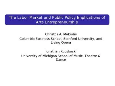 The Labor Market and Public Policy Implications of Arts Entrepreneurship