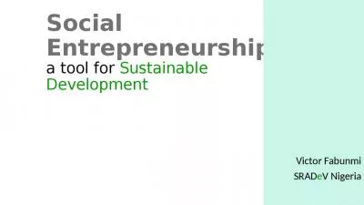 Social Entrepreneurship, a tool for Sustainable Development